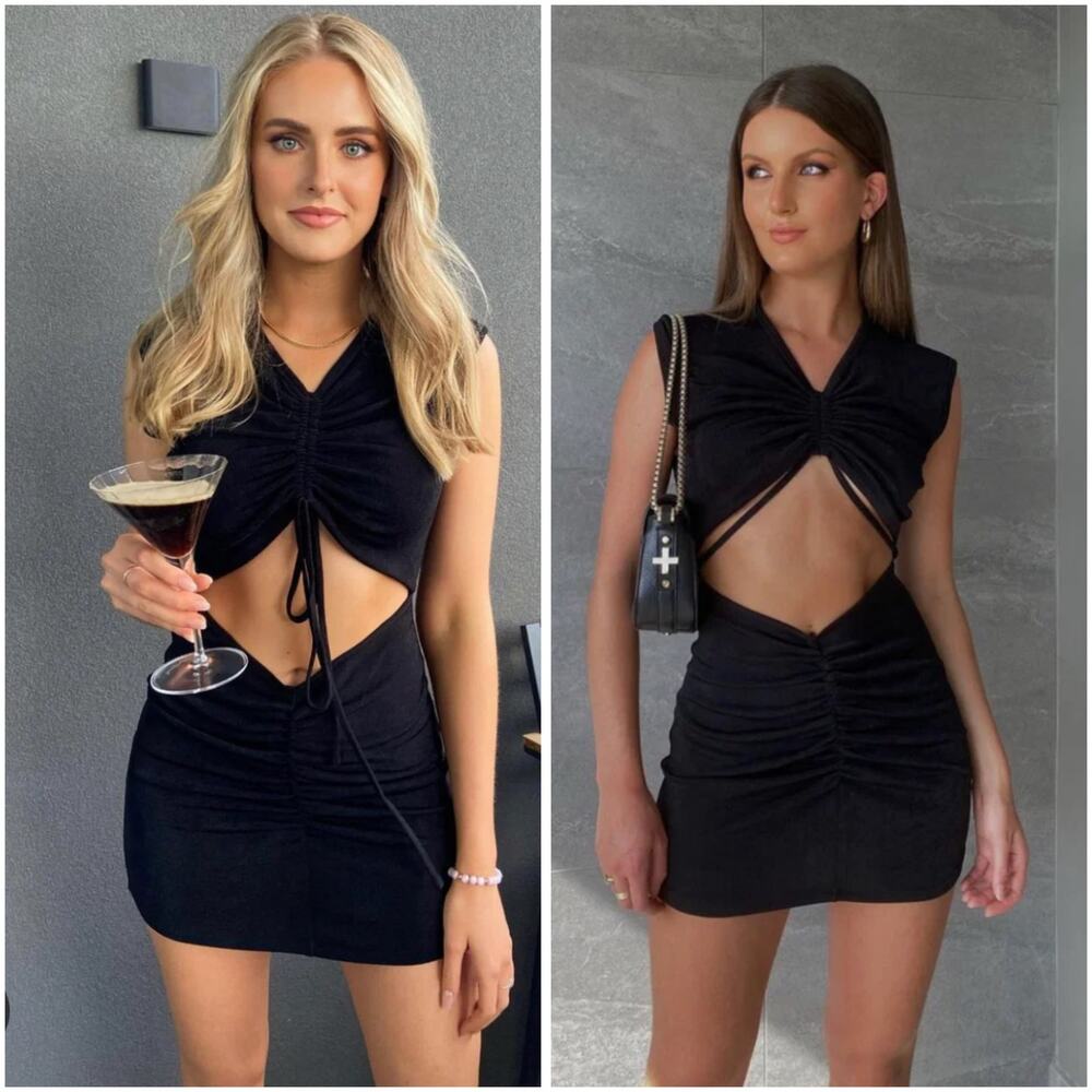 With Jéan Roxy Black Ruched Cutout Convertible Tie Mini Dress Size Small